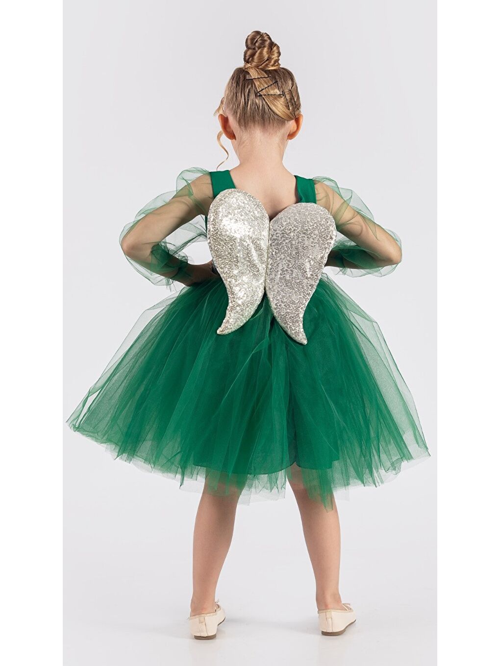 Yeşil Kanatlı Kız Çocuk Şifon Kol Abiye MNK0534-7