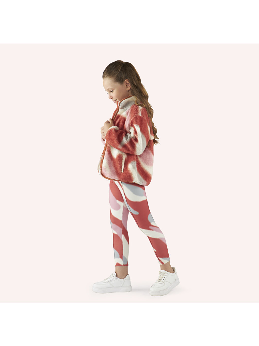 Kırmızı Kız Çocuk Yumuşak Dokulu Fermuarlı Sweatshirt