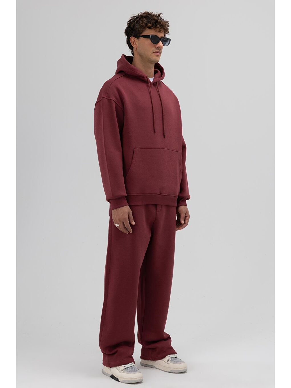 Basic Oversize Kapüşonlu Sweatshirt Bordo-2