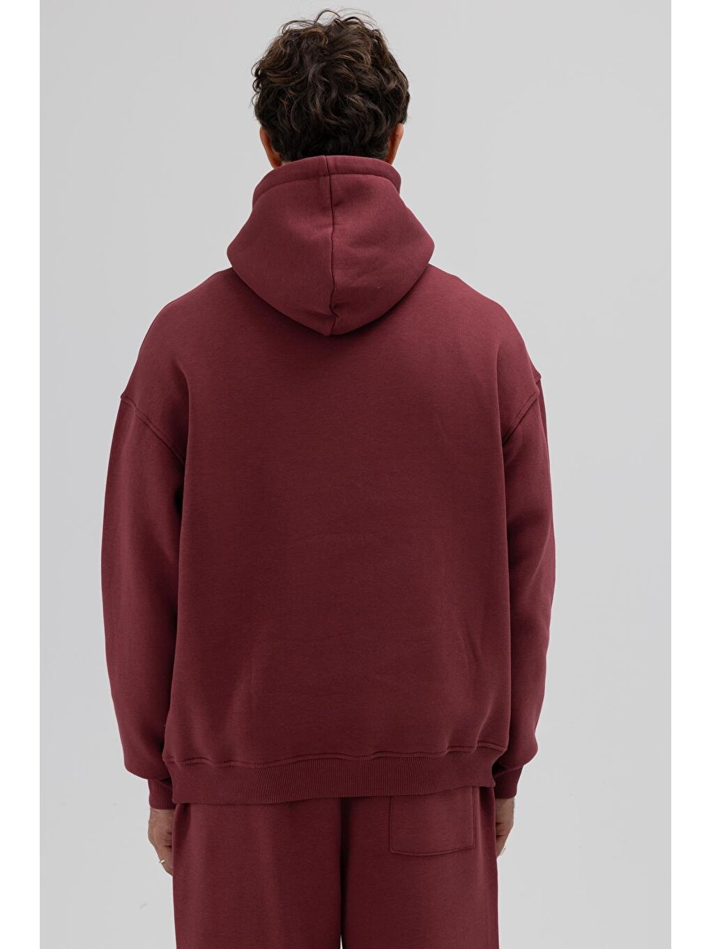 Basic Oversize Kapüşonlu Sweatshirt Bordo-4