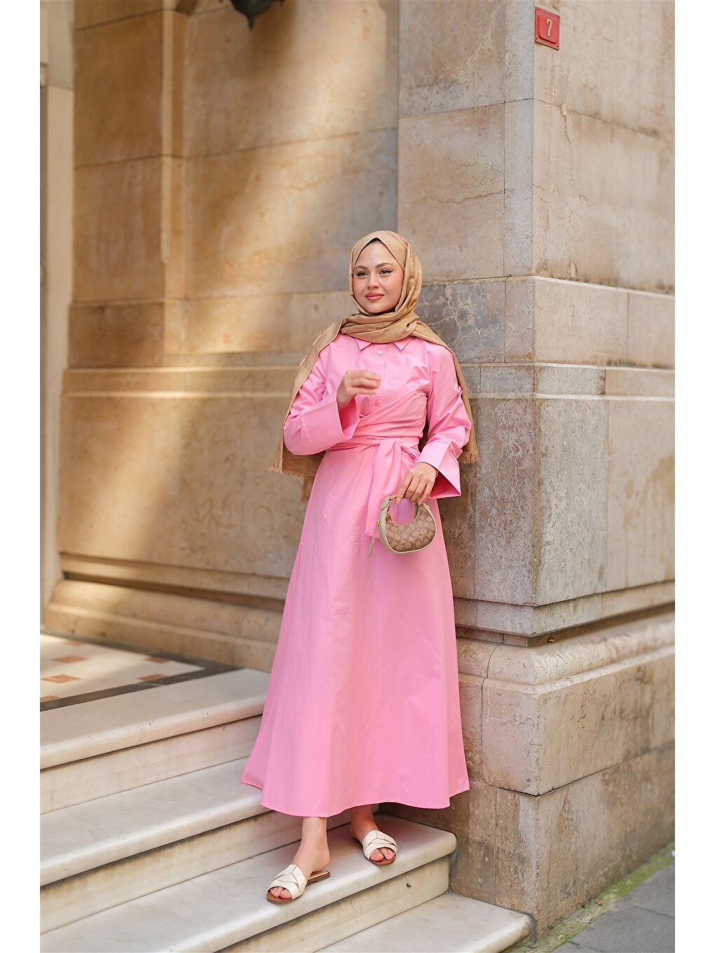 Kadın Önden Bağlamalı Elbise Pembe-1