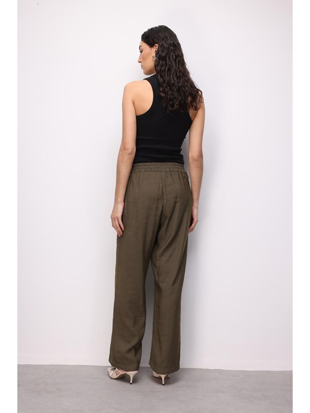 Hakı Modal Dokulu Lastikli Haki Rahat Pantolon-2