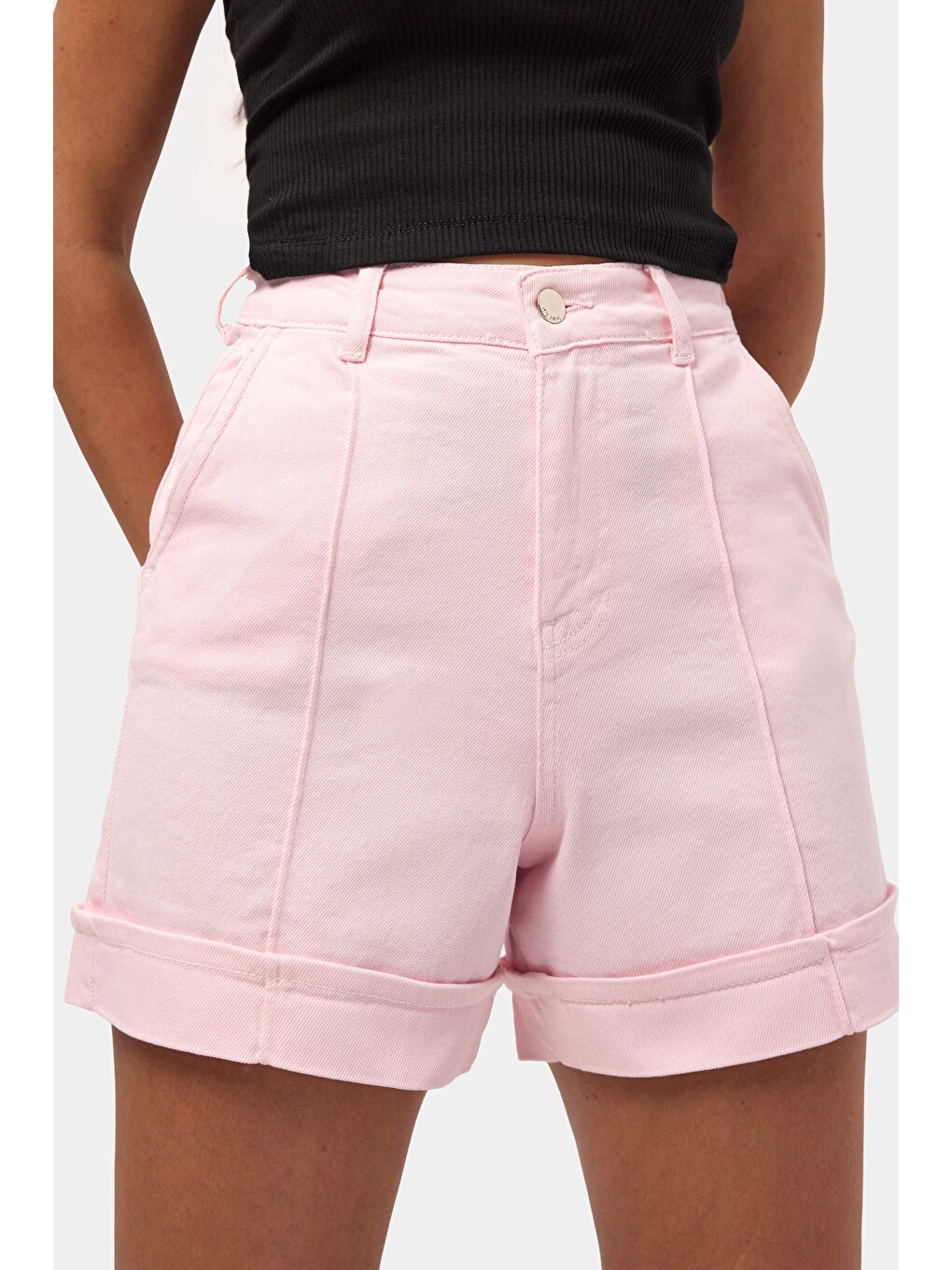 Kadın Light Pembe 6s6-98 Straight Fit Relax Denim Şort