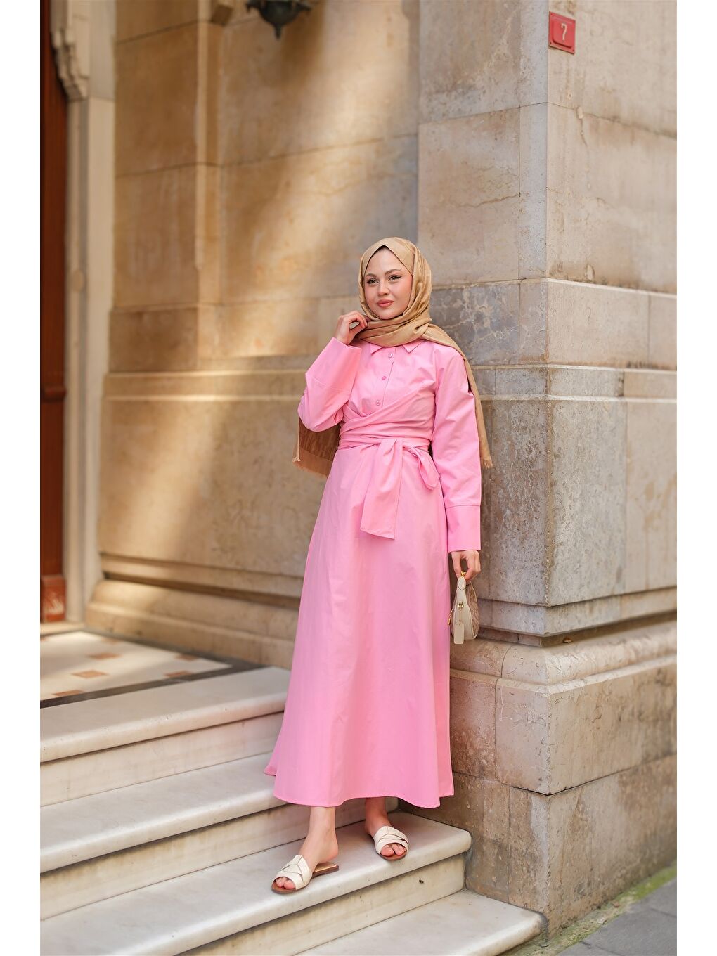 Kadın Önden Bağlamalı Elbise Pembe-2