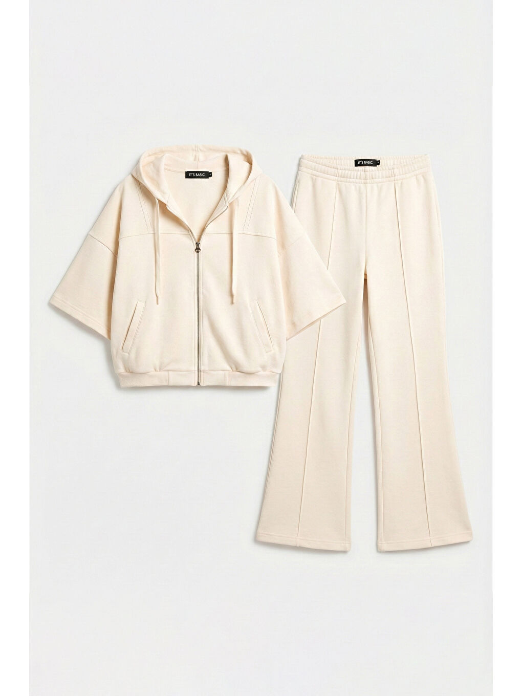 Kadın Ekru s6-105 Alt Üst Sweatshirt Yürüyüş Pantolonu 2'li Kombin Takım-5