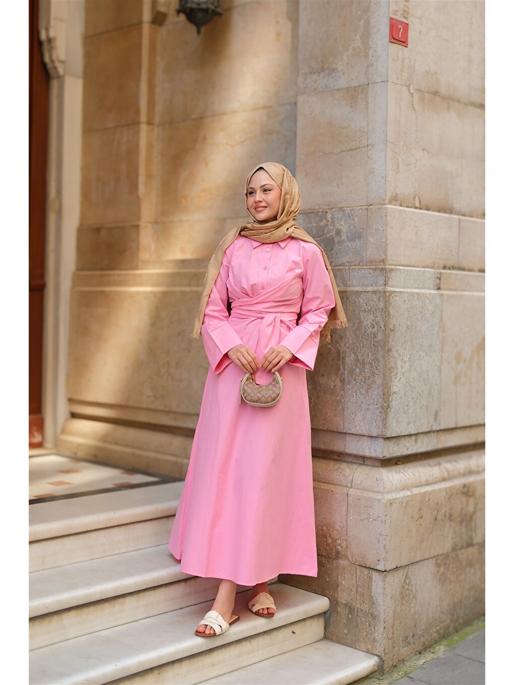 Kadın Önden Bağlamalı Elbise Pembe-3