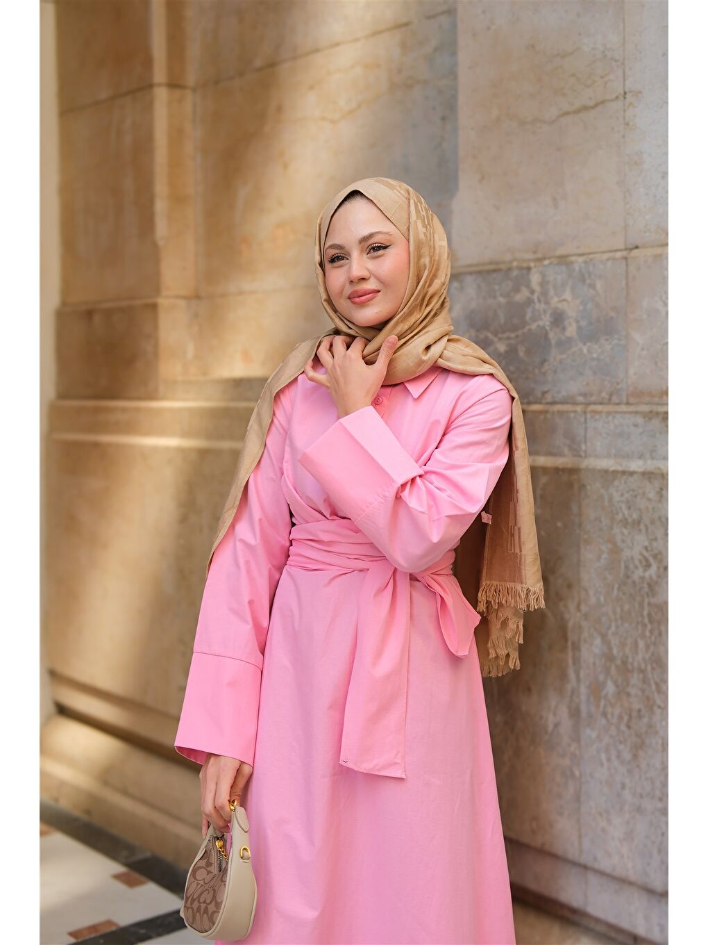 Kadın Önden Bağlamalı Elbise Pembe-4