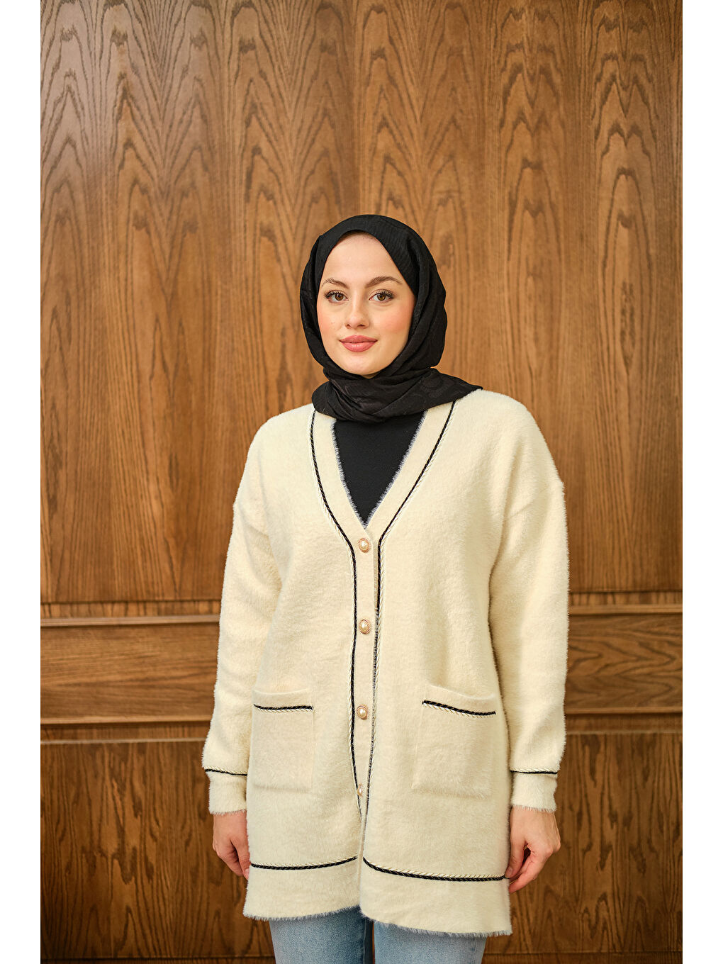 Kadın Sim Detay Hırka Bej-2