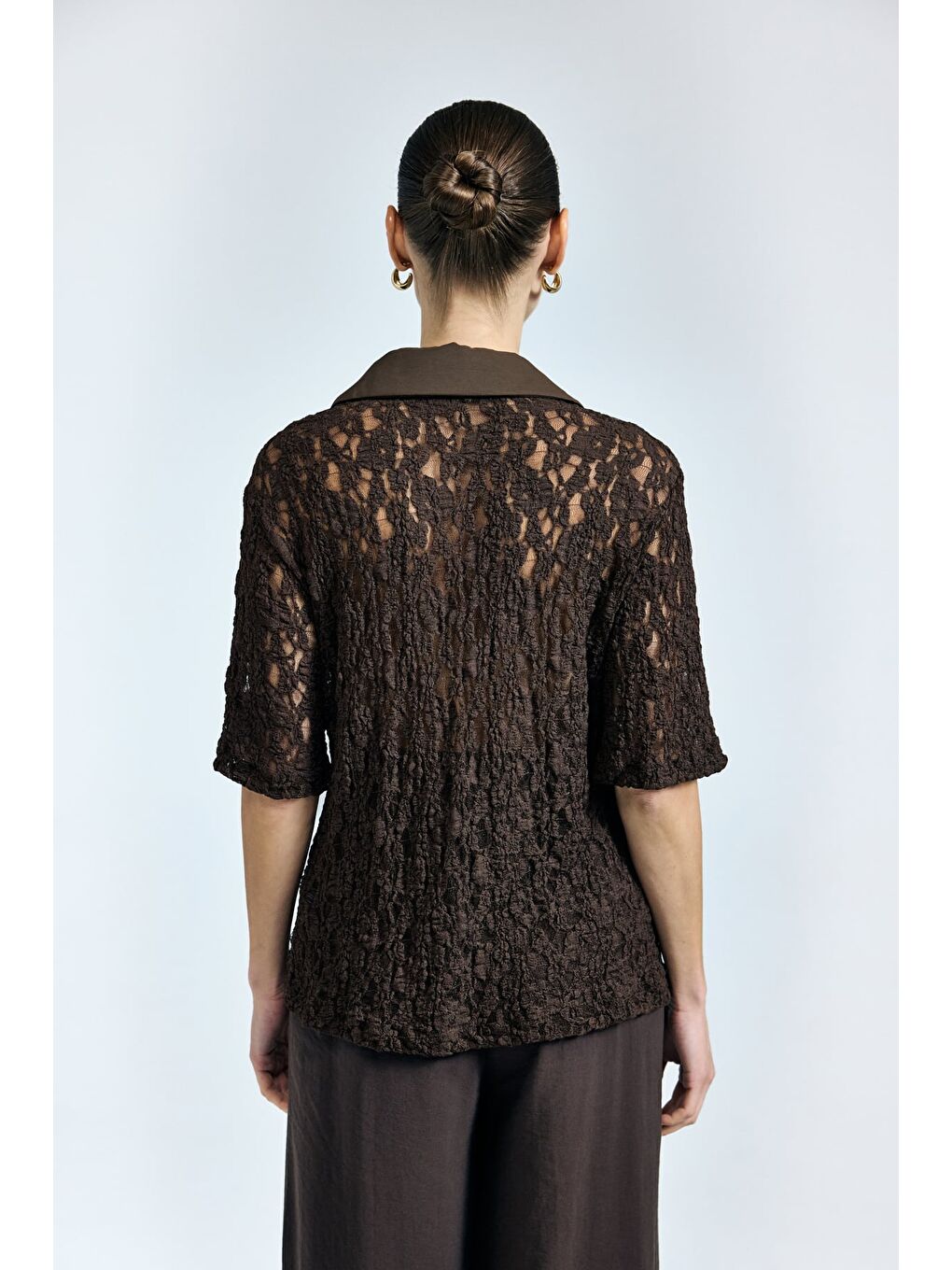 Kahverengi Dantel Bluz - Kahve-7