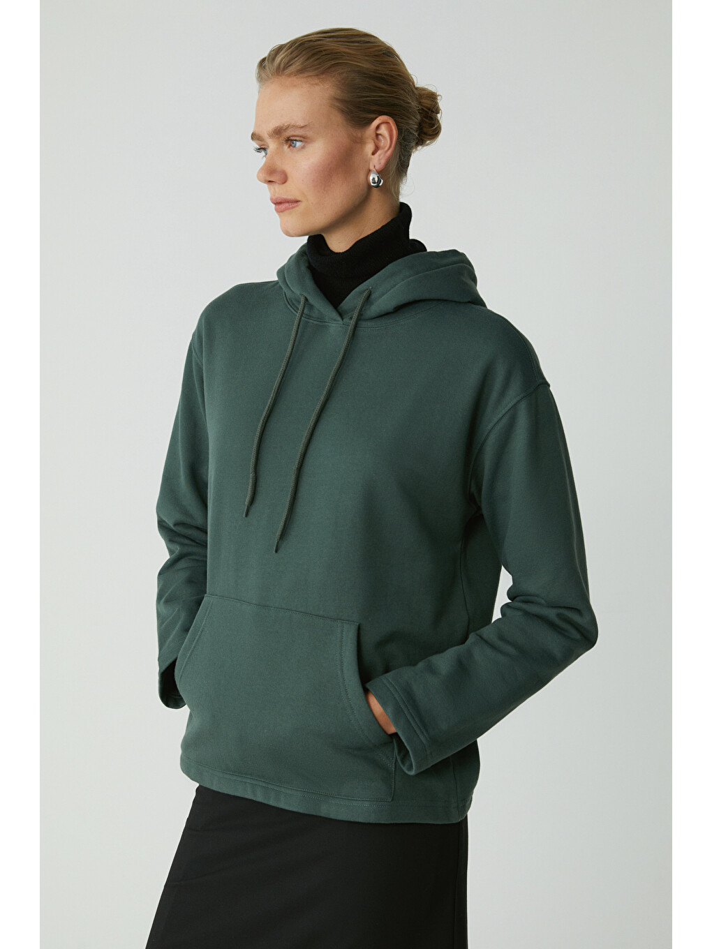 Pıper Kadın Içi Polarlı Yumuşacık Comfort Fit Kapüşonlu Kanguru Cepli Yeşil Sweatshirt