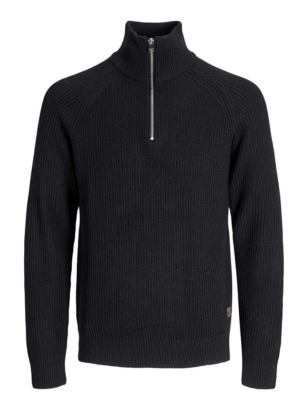 Siyah Jjpannel Pamuk Karışımlı Regular Fit Yarım Fermuarlı Dik Yaka Kazak 12278919-3