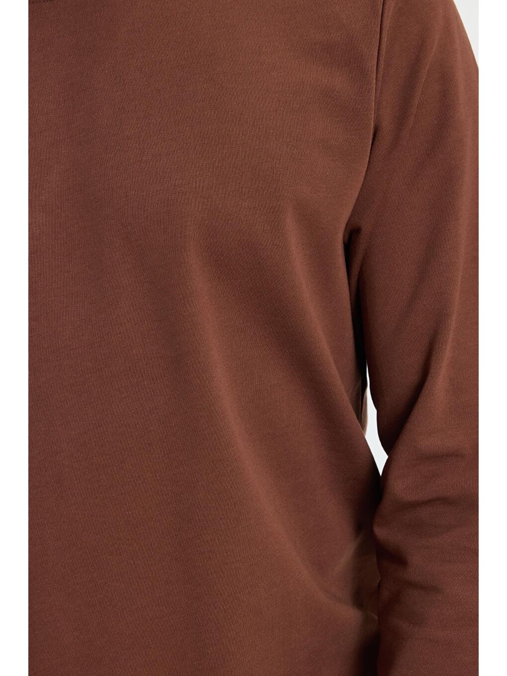 Erkek Relax Fit Rahat Kesim %100 Pamuk 2 İplik Bisiklet Yaka Kahverengi Sweatshirt-6