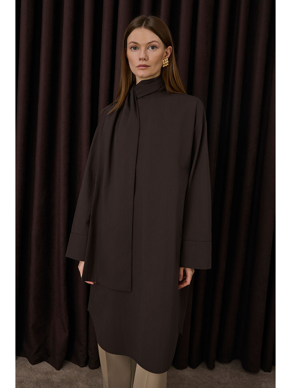 Kahverengi Fular Yaka Gömlek Acı Kahve-2