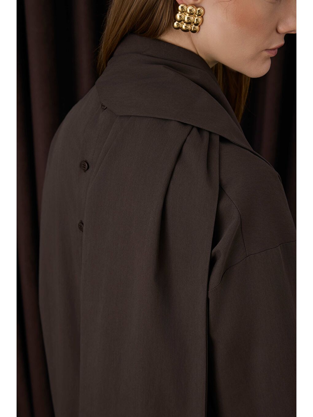 Kahverengi Fular Yaka Gömlek Acı Kahve-3