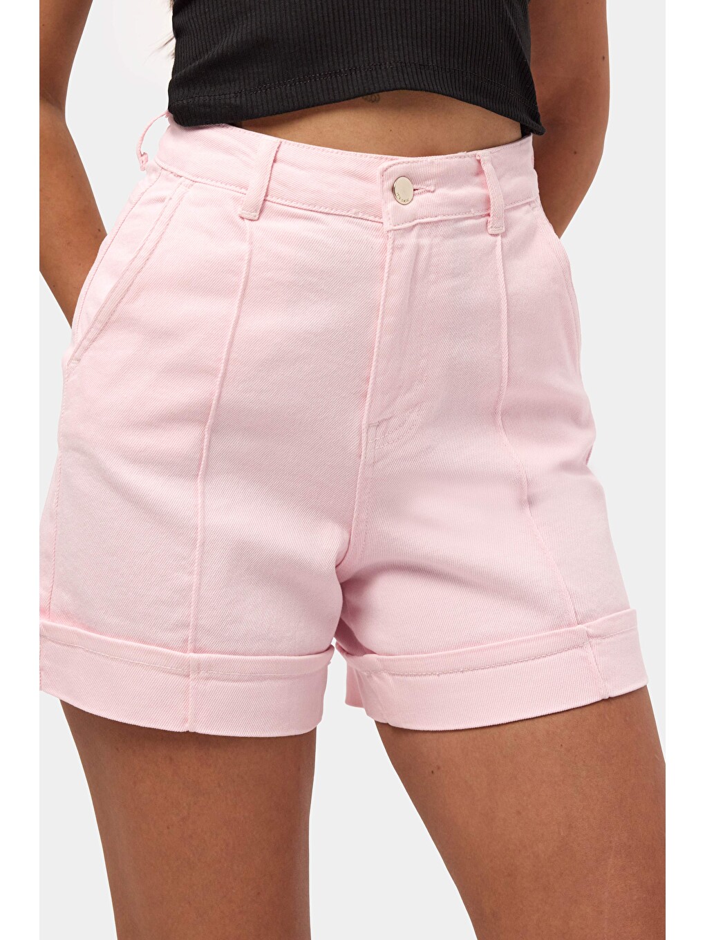Kadın Light Pembe 6s6-98 Straight Fit Relax Denim Şort-5