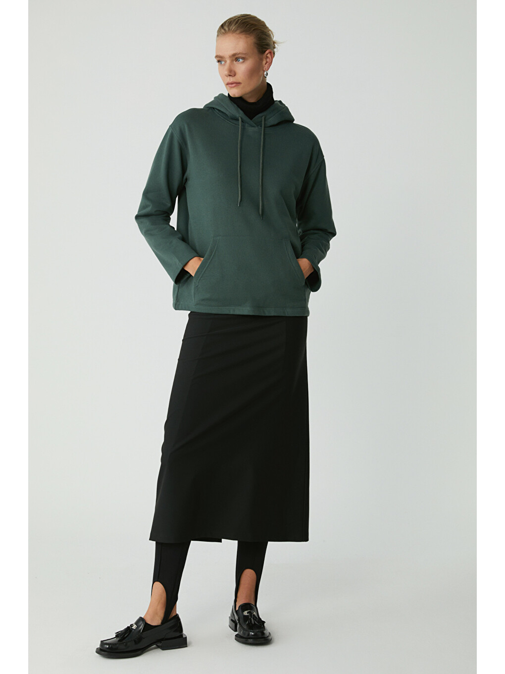 Pıper Kadın Içi Polarlı Yumuşacık Comfort Fit Kapüşonlu Kanguru Cepli Yeşil Sweatshirt-1