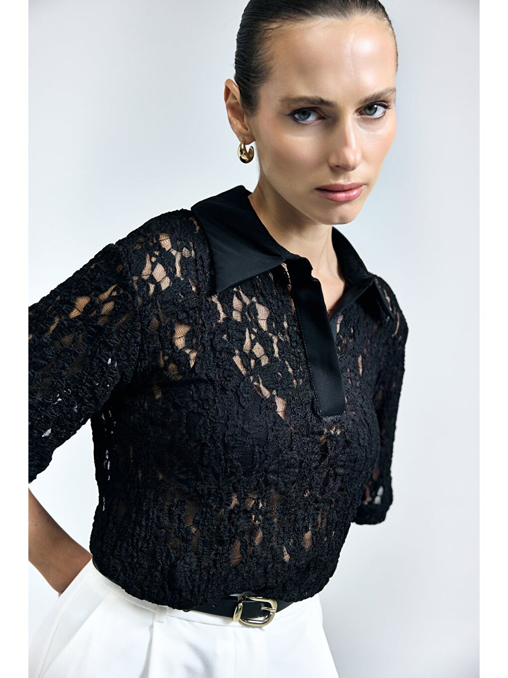 Dantel Bluz - Siyah-1