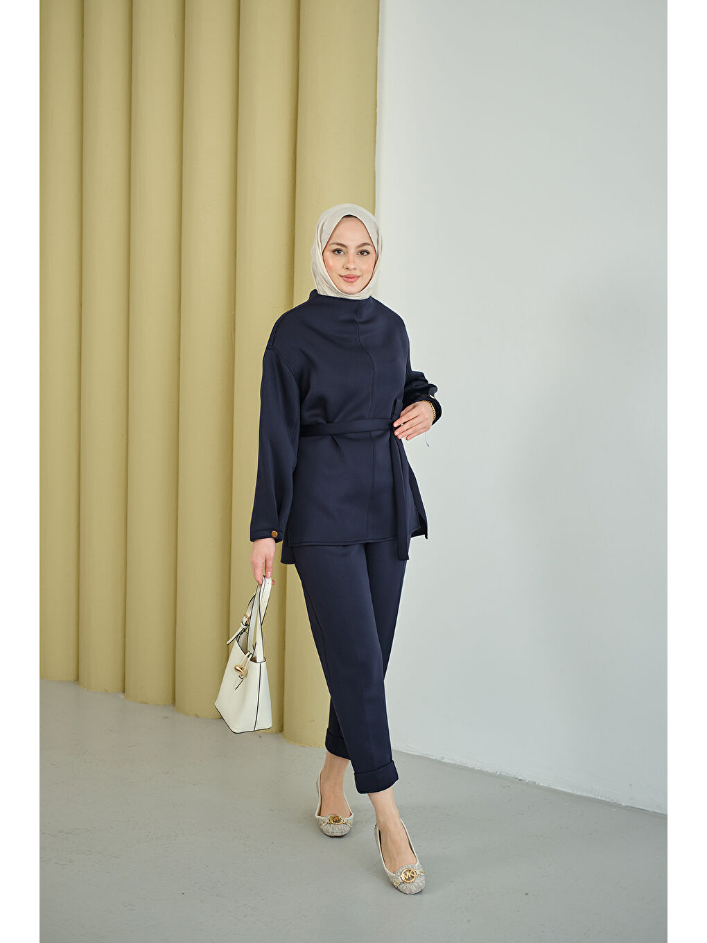 Kadın Bel Bağlamalı Takım Lacivert-3