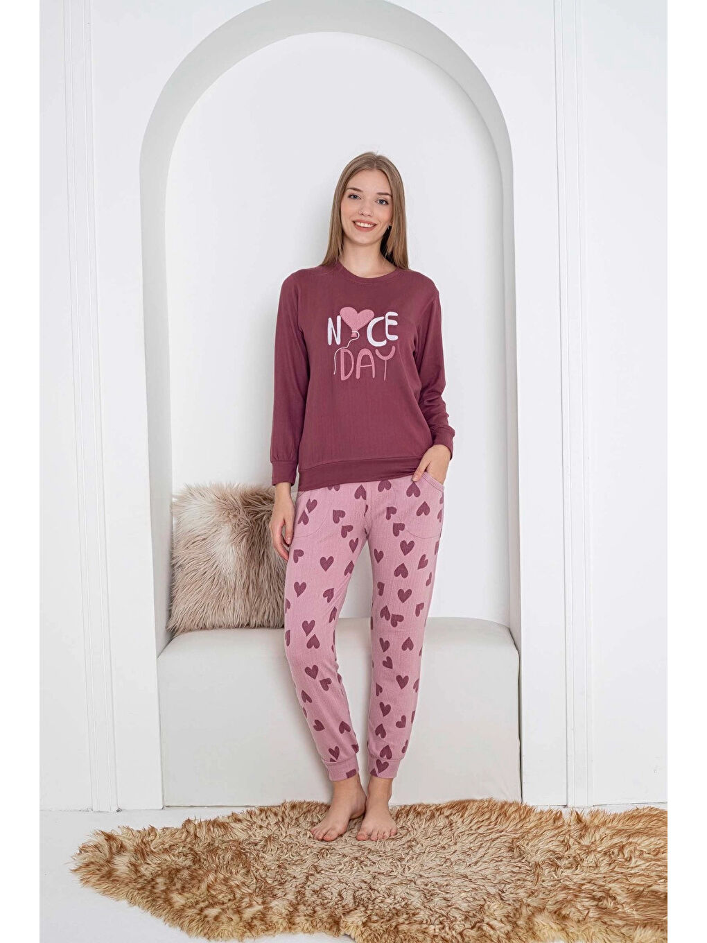 Mor Desenli Kadın Pijama Takımı 2081