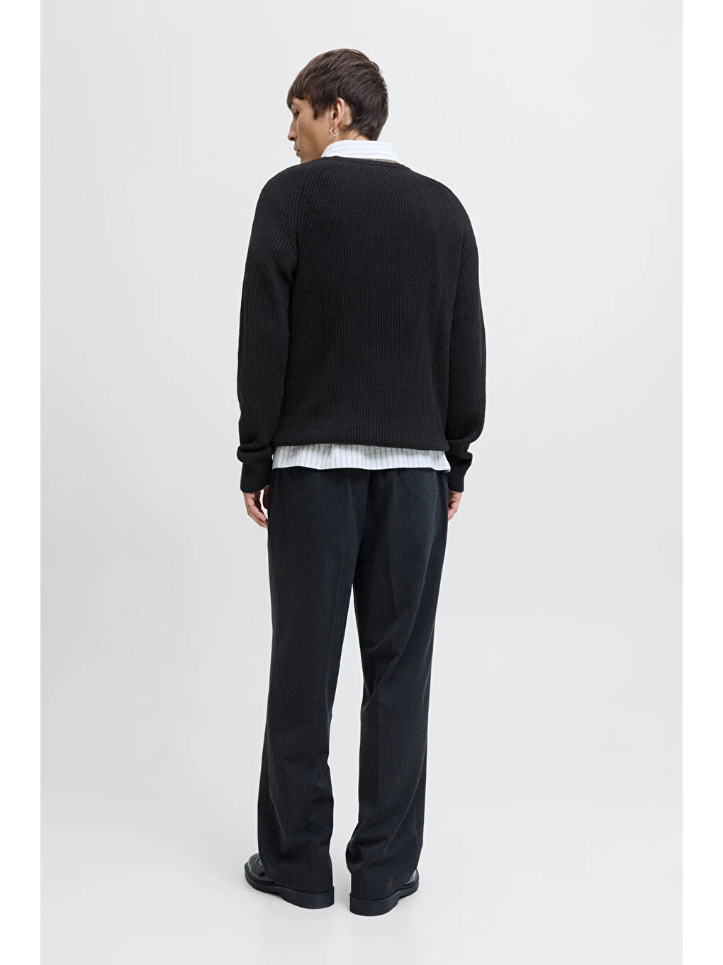 Siyah Jjpannel Pamuk Karışım Regular Fit Bisiklet Yaka Kazak 12278916-1