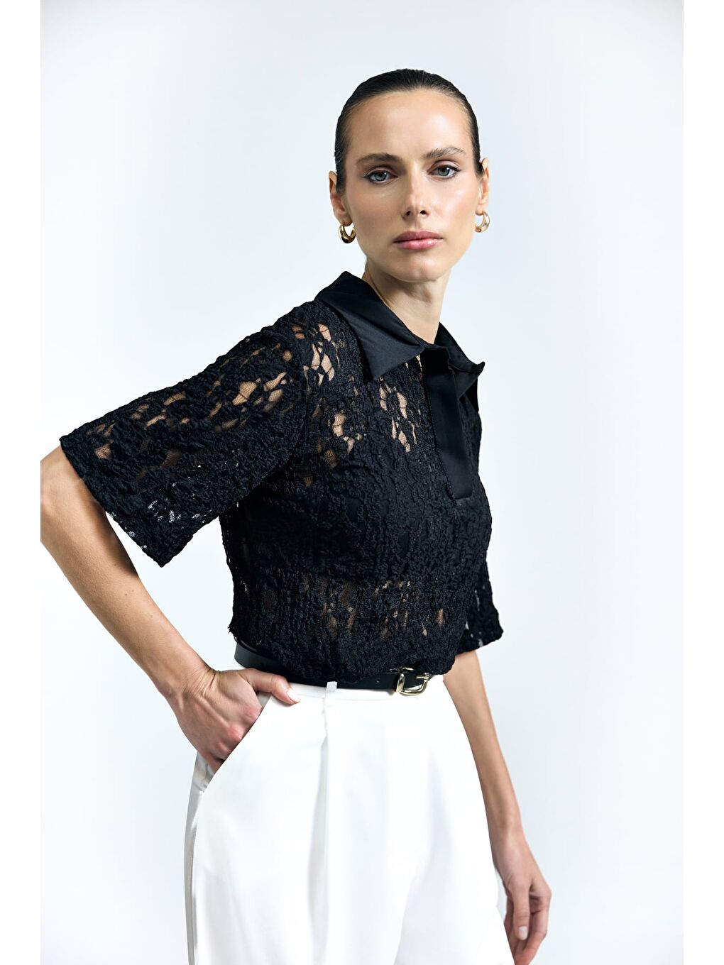 Dantel Bluz - Siyah-2