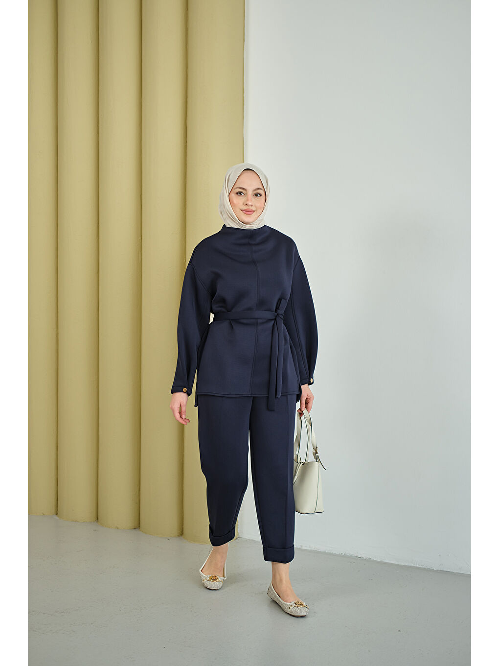 Kadın Bel Bağlamalı Takım Lacivert-4
