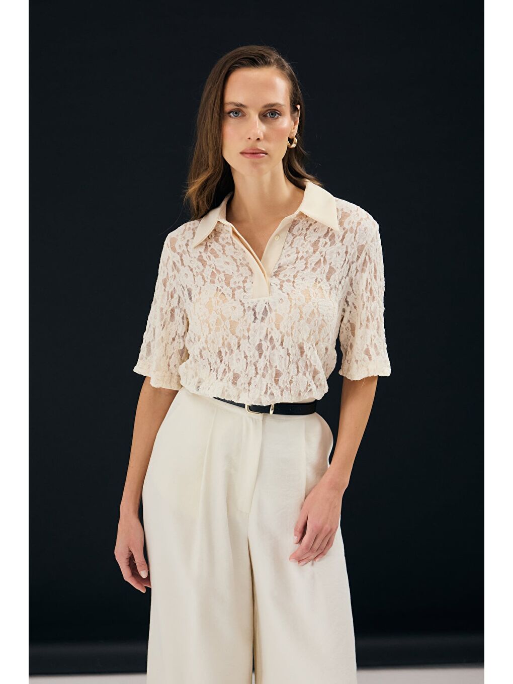Dantel Bluz - Bej-1