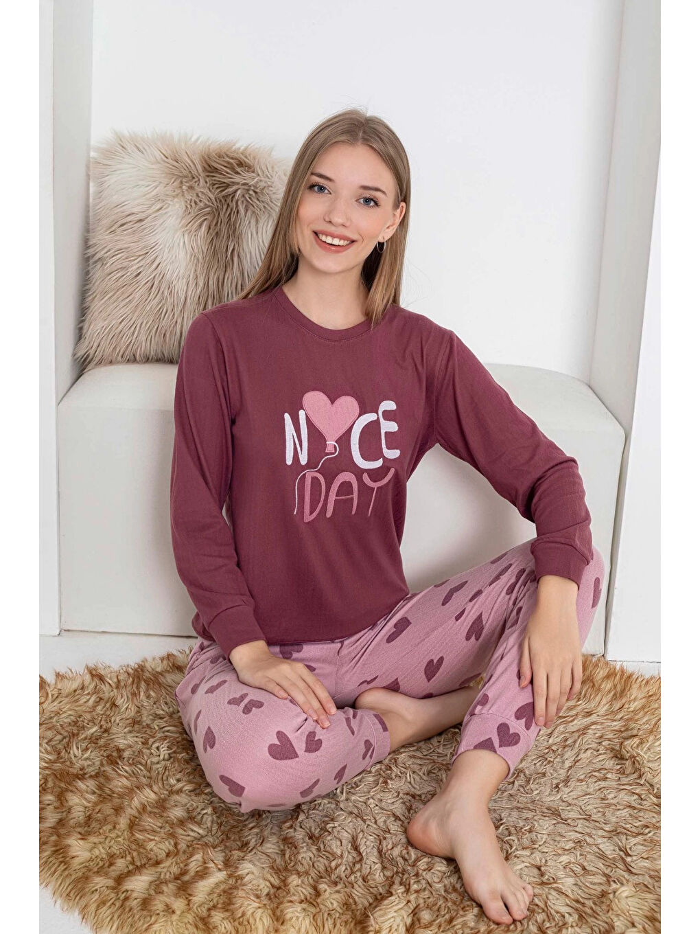 Mor Desenli Kadın Pijama Takımı 2081-1