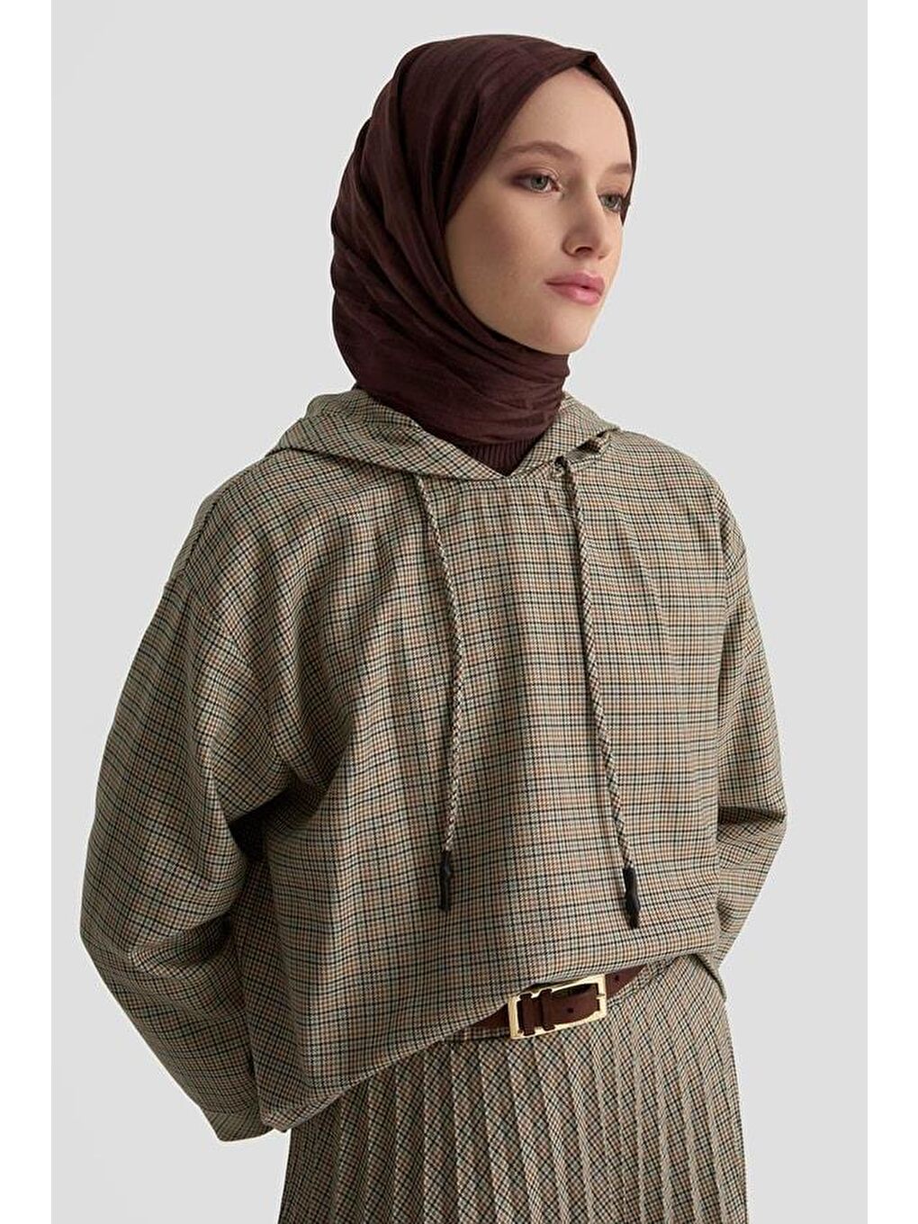 Kahverengi Kapüşonlu Desenli Takım Camel-1