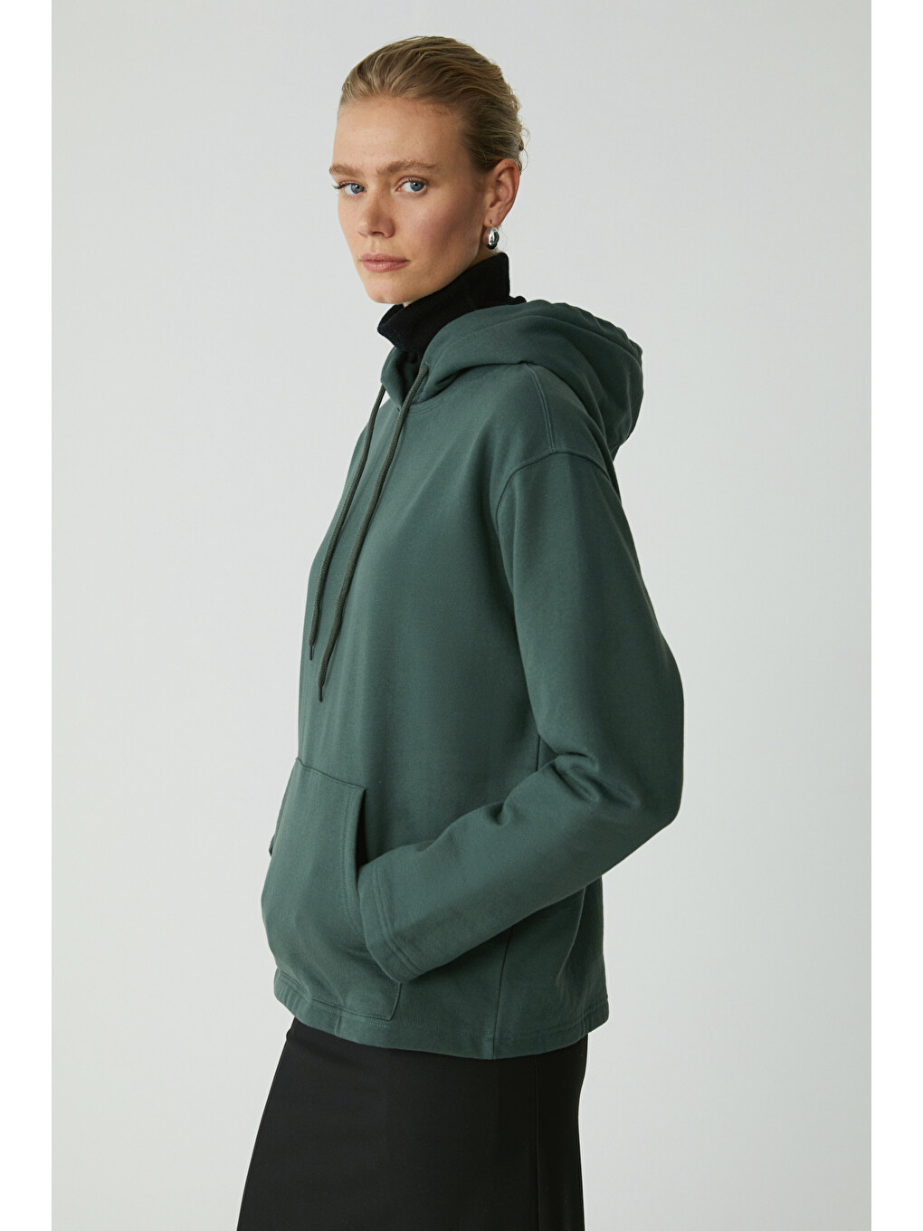 Pıper Kadın Içi Polarlı Yumuşacık Comfort Fit Kapüşonlu Kanguru Cepli Yeşil Sweatshirt-4