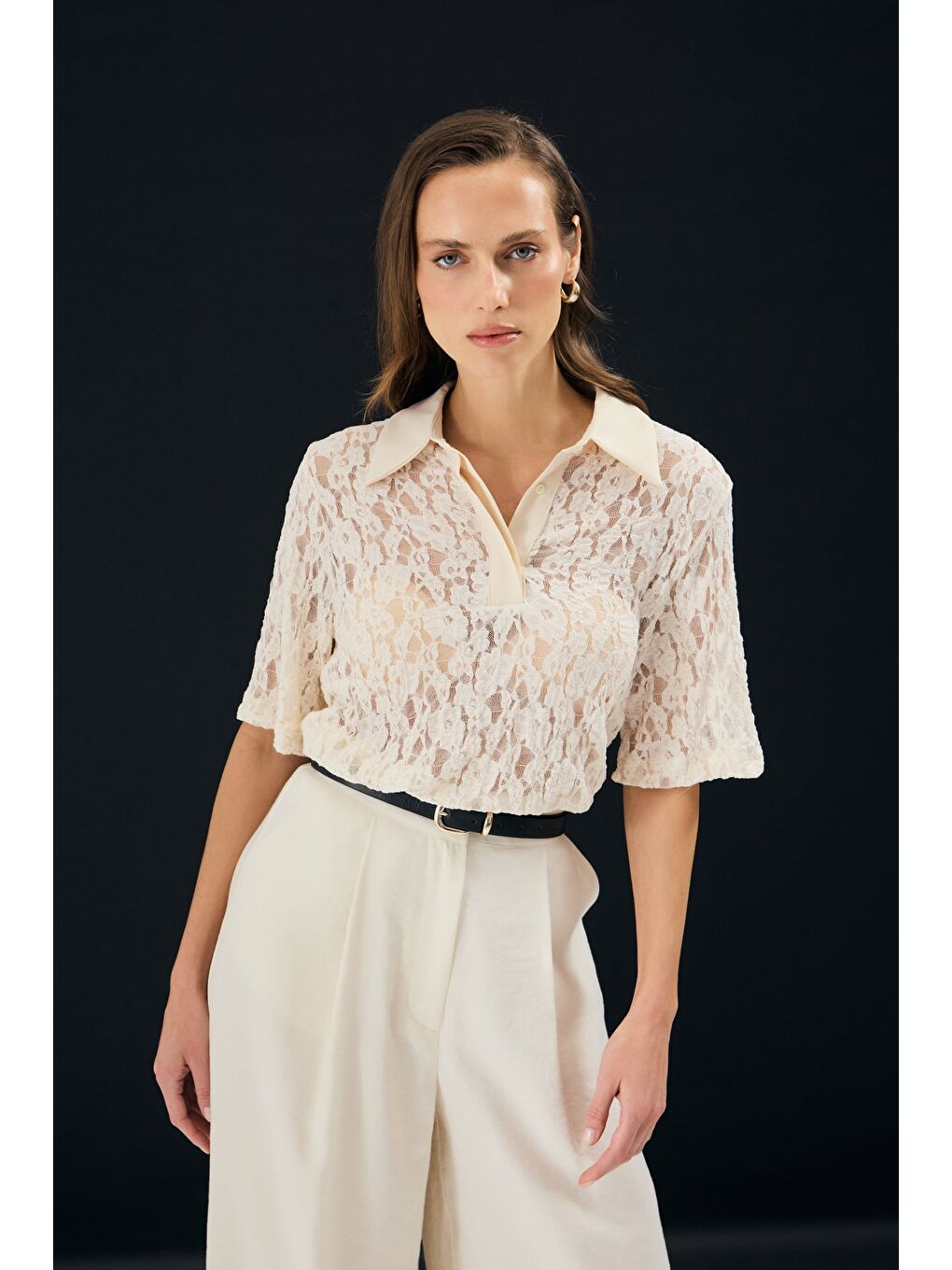 Dantel Bluz - Bej-3