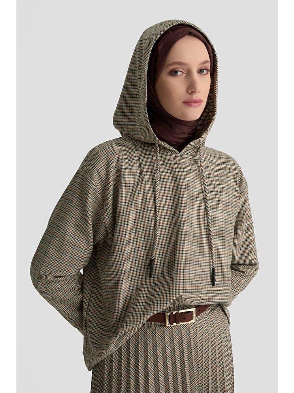 Kahverengi Kapüşonlu Desenli Takım Camel-2