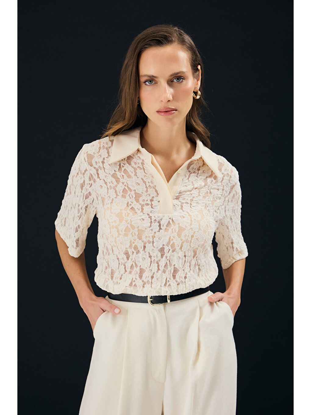 Dantel Bluz - Bej-4