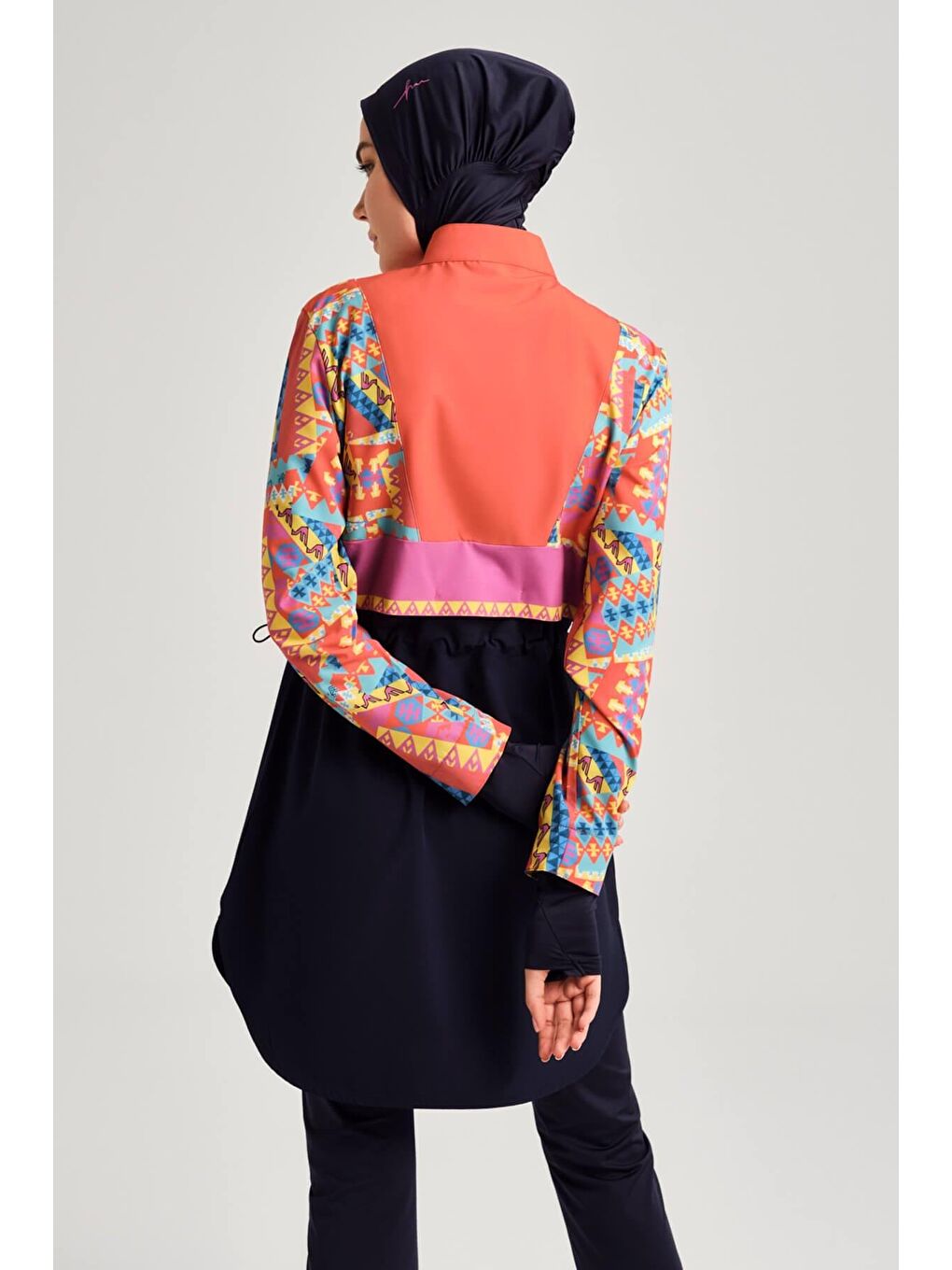 Anadolu Koleksiyonu Desenli Jileli Lacivert 5 Parça Tam Tesettür Mayo Takımı 3078-4