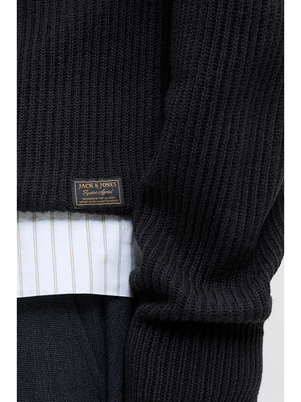 Siyah Jjpannel Pamuk Karışım Regular Fit Bisiklet Yaka Kazak 12278916-3