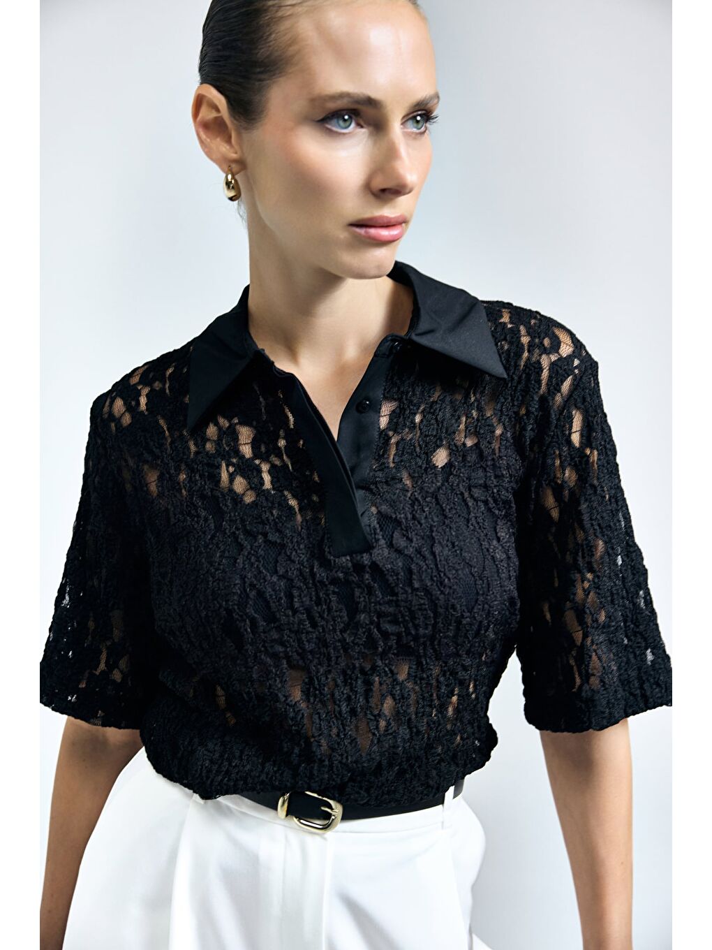 Dantel Bluz - Siyah-4