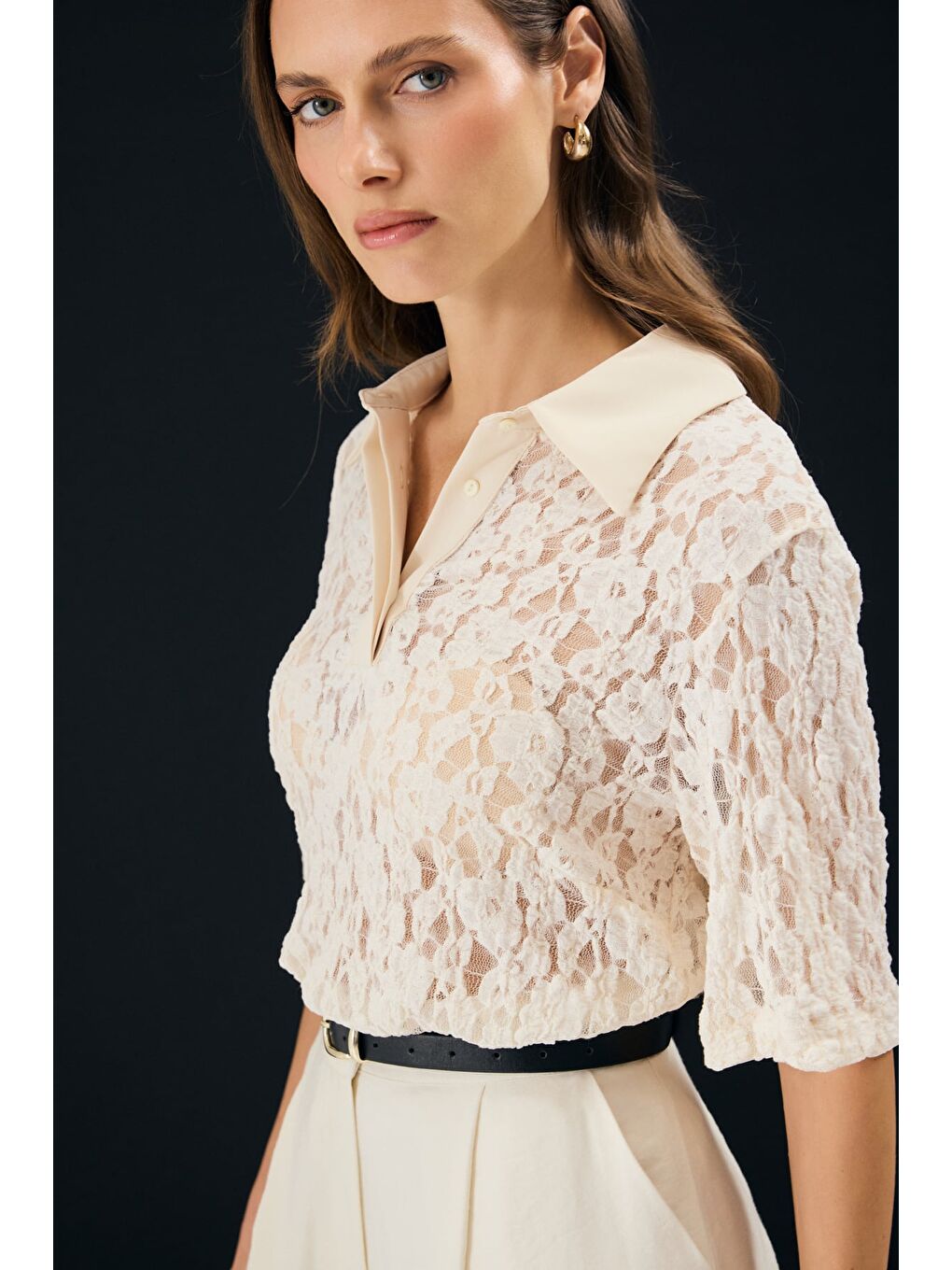 Dantel Bluz - Bej-5