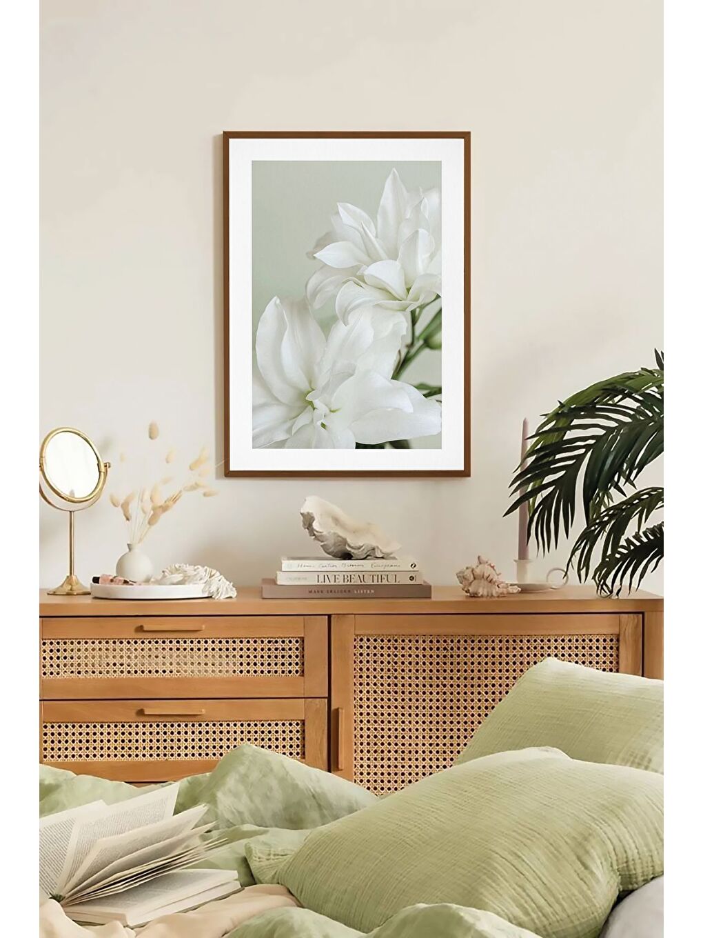 Beyaz Tek Parça Kahverengi Gerçek Ahşap Çerçeveli Tablo Seti 33x48 cm - Model 36