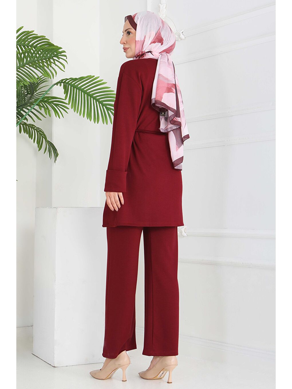 Düğme Detaylı Modal İkili Takım Bordo - 28013-BORDO-4