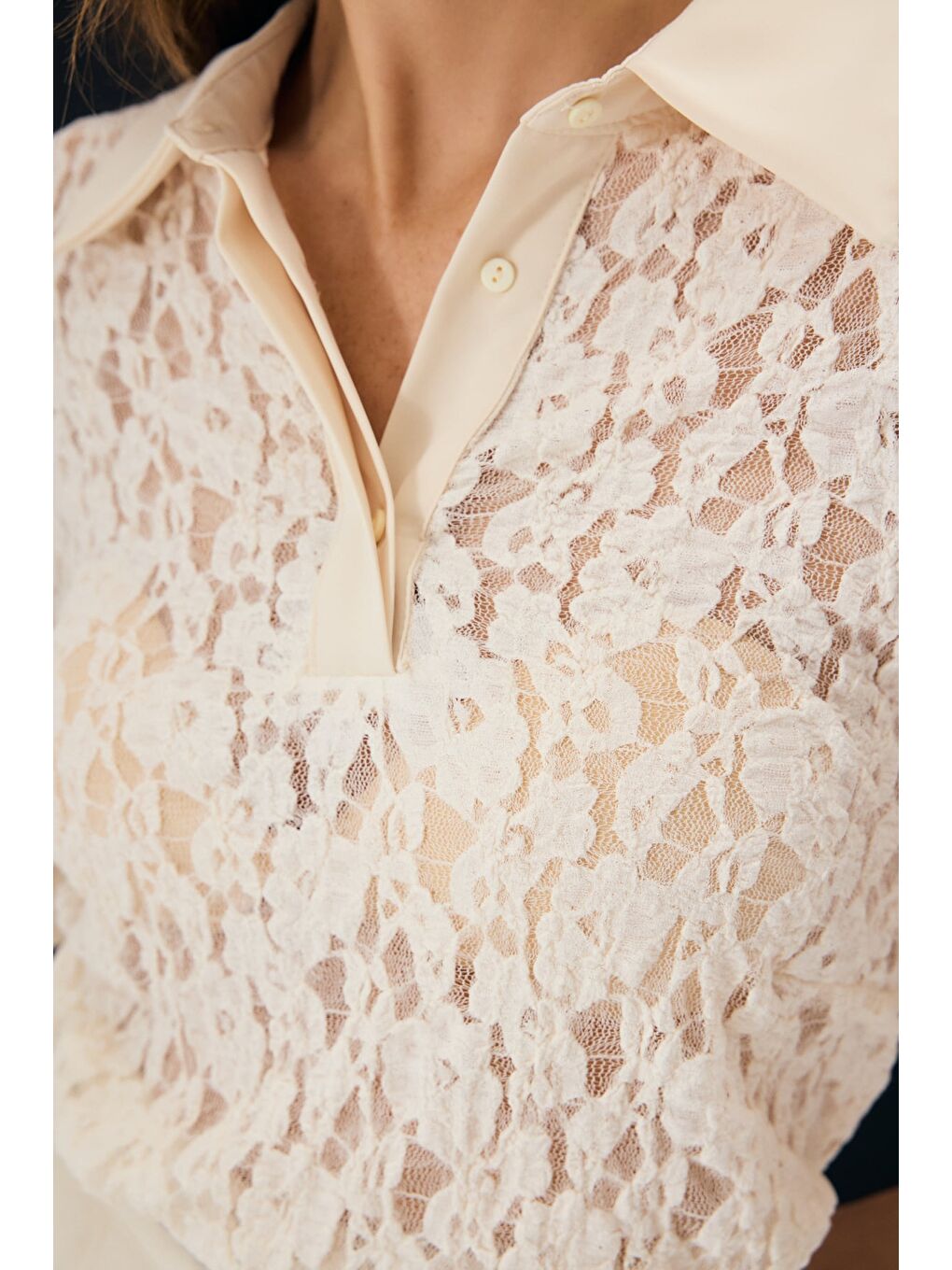 Dantel Bluz - Bej-6