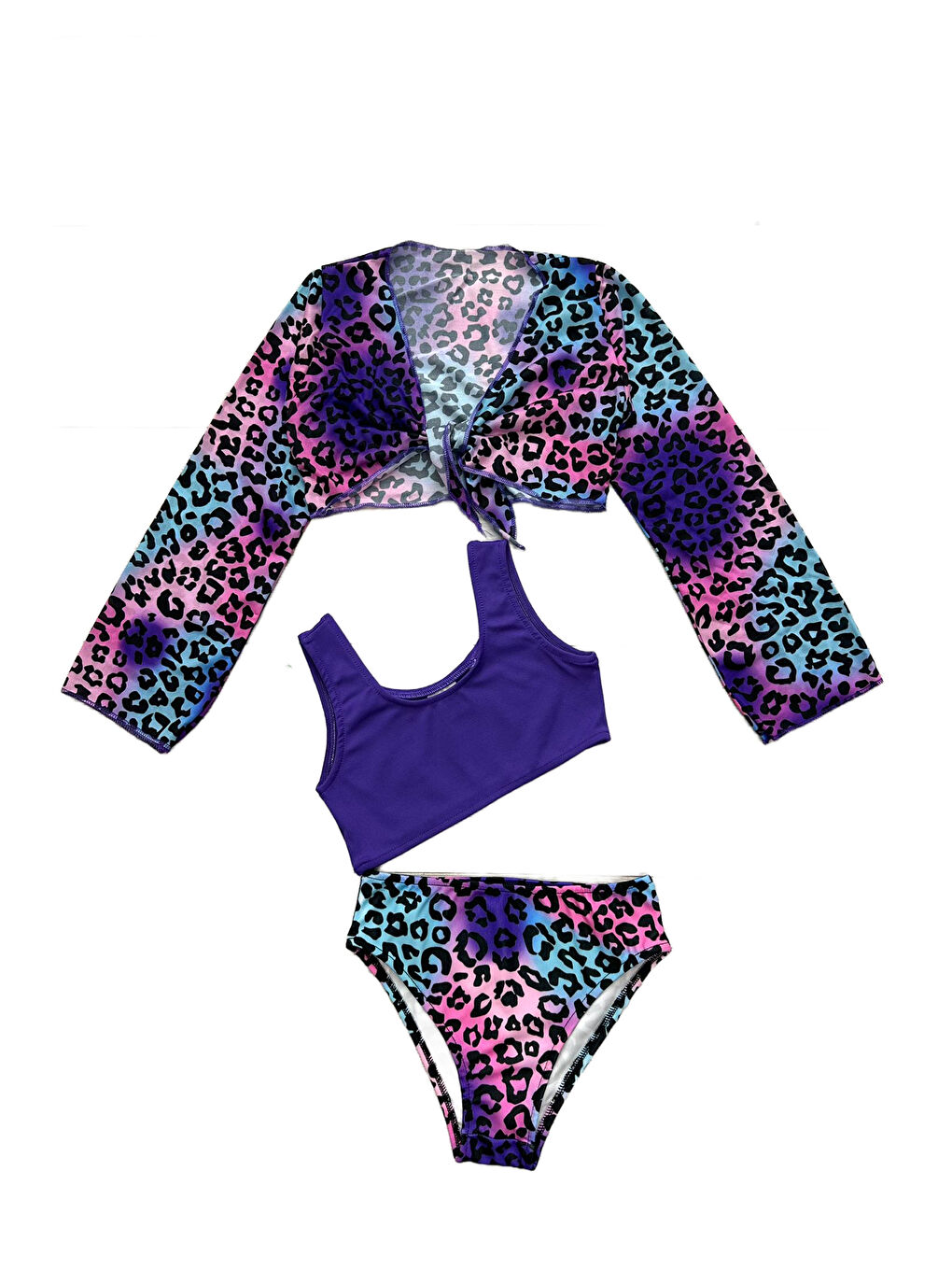 Mor Kız Çocuk Pareolu 3'lü Mayo Takımı (Alt+Üst+Pareo) 3-10 Yaş 12264