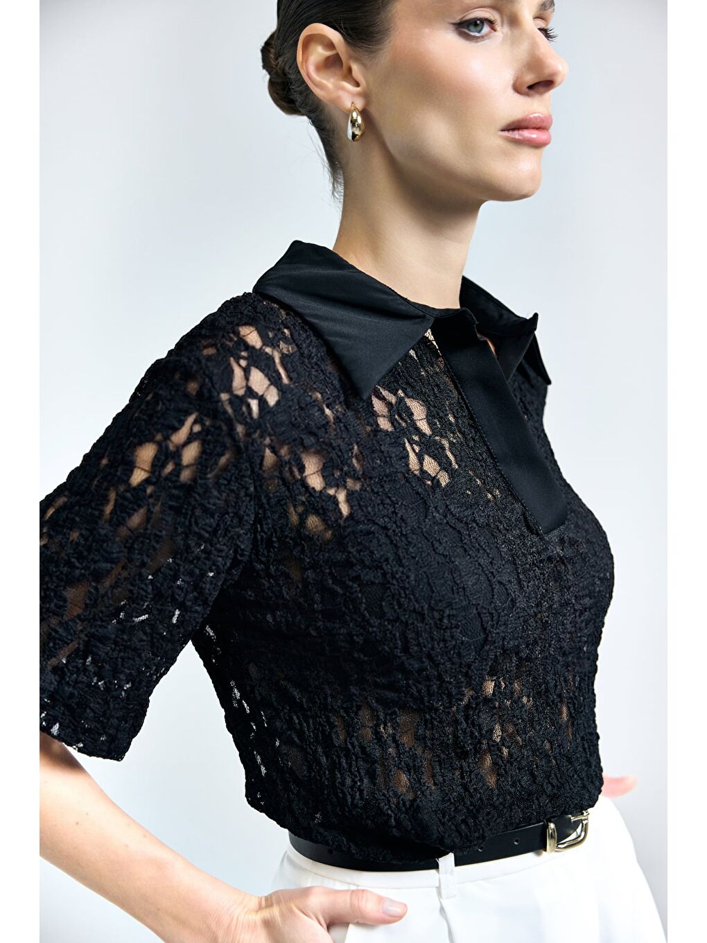 Dantel Bluz - Siyah-5