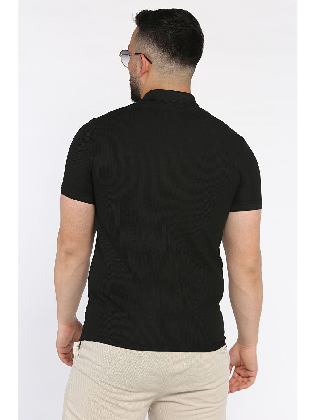 Siyah Erkek Polo Yaka Yarım Düğmeli Tişört-2