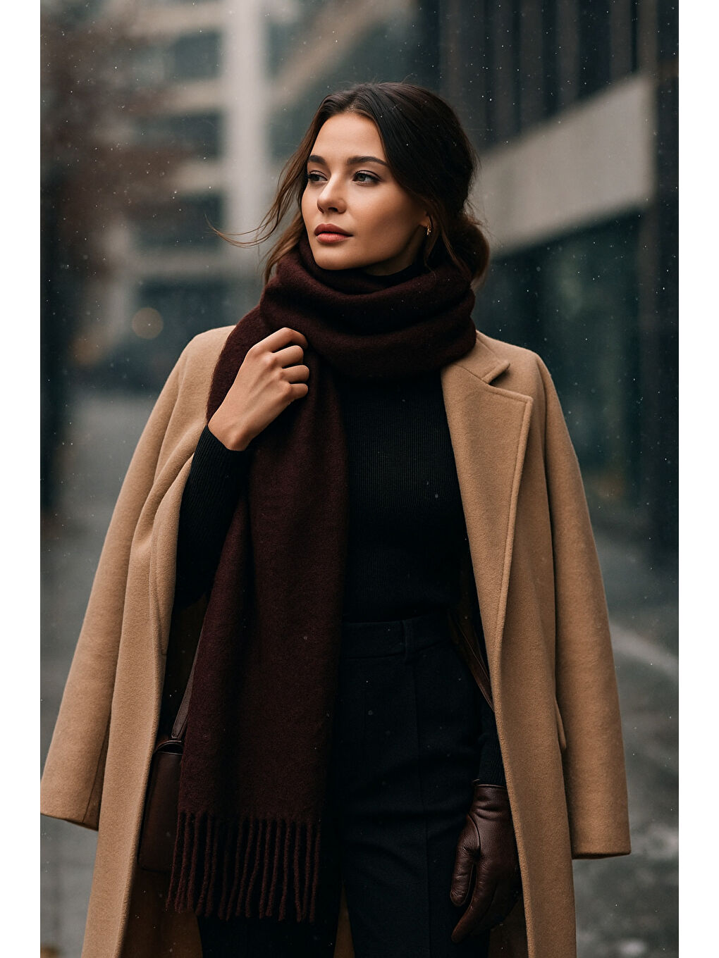 Kahverengi Acı Kahve Püsküllü Atkı – Şal Ve Geniş Yapı, Soğuk Hava Için Ideal Sal1296