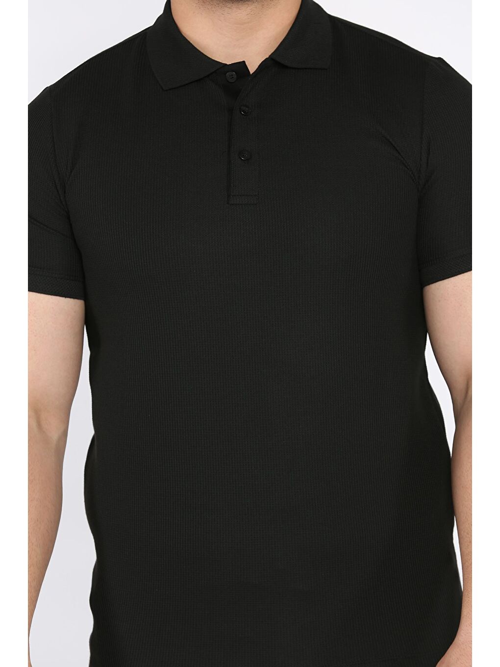Siyah Erkek Polo Yaka Yarım Düğmeli Tişört-3
