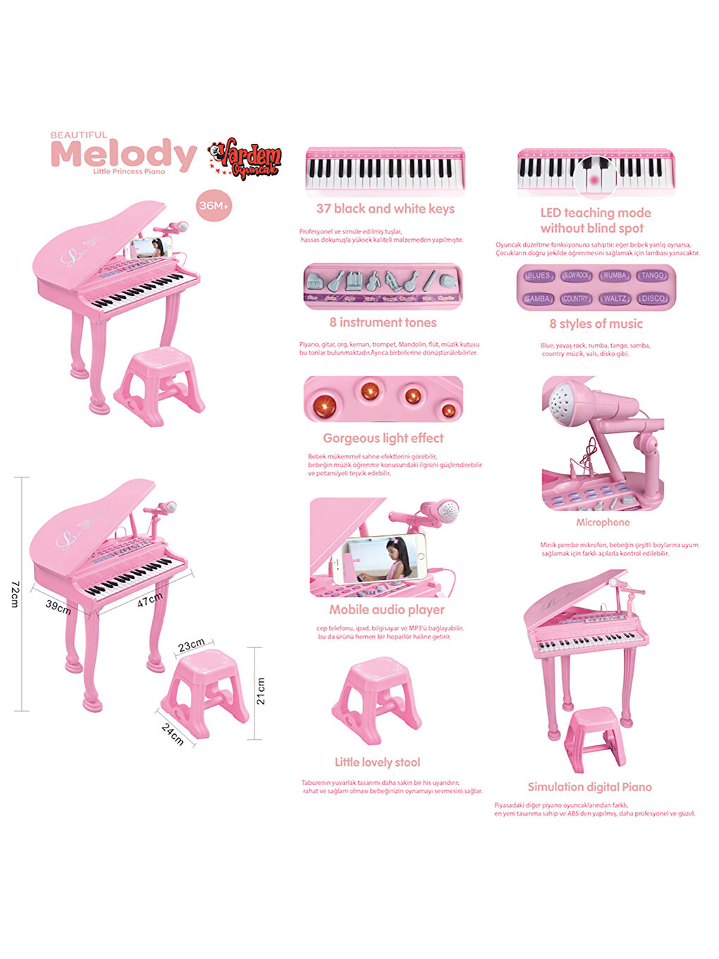 Sesli Ve Işıklı İlk Piyanom Pembe-1