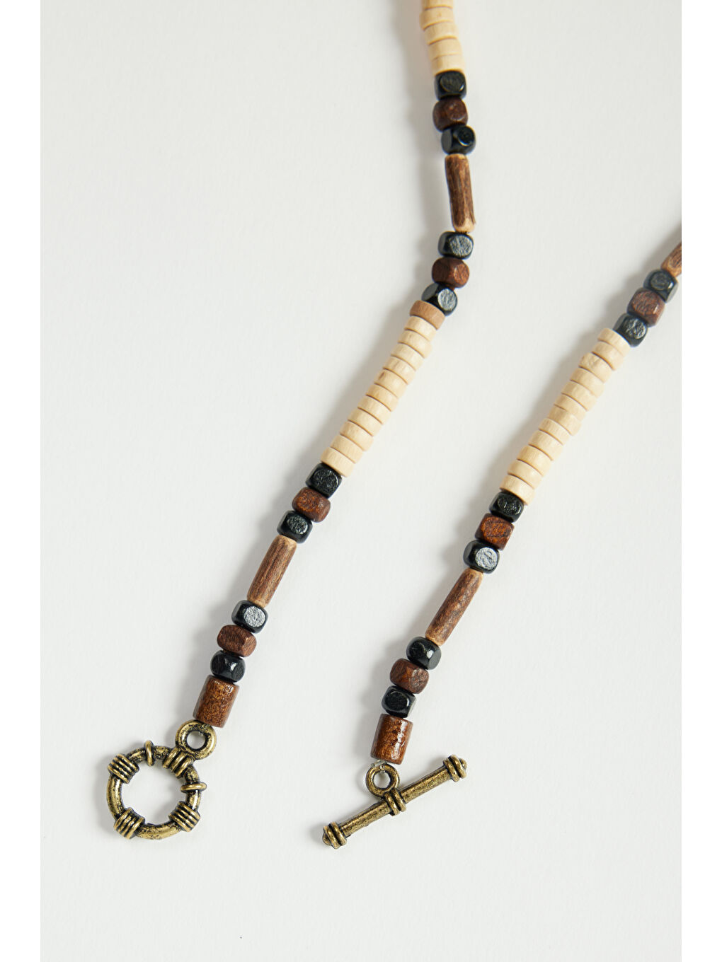 Erkek Siyah-Bej Desenli Ahşap Kolye-2