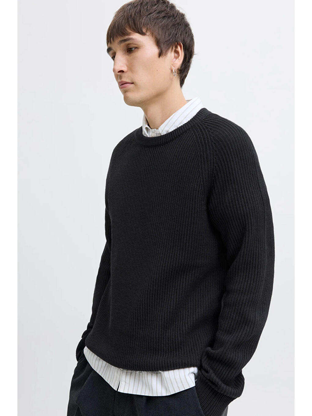 Siyah Jjpannel Pamuk Karışım Regular Fit Bisiklet Yaka Kazak 12278916-5