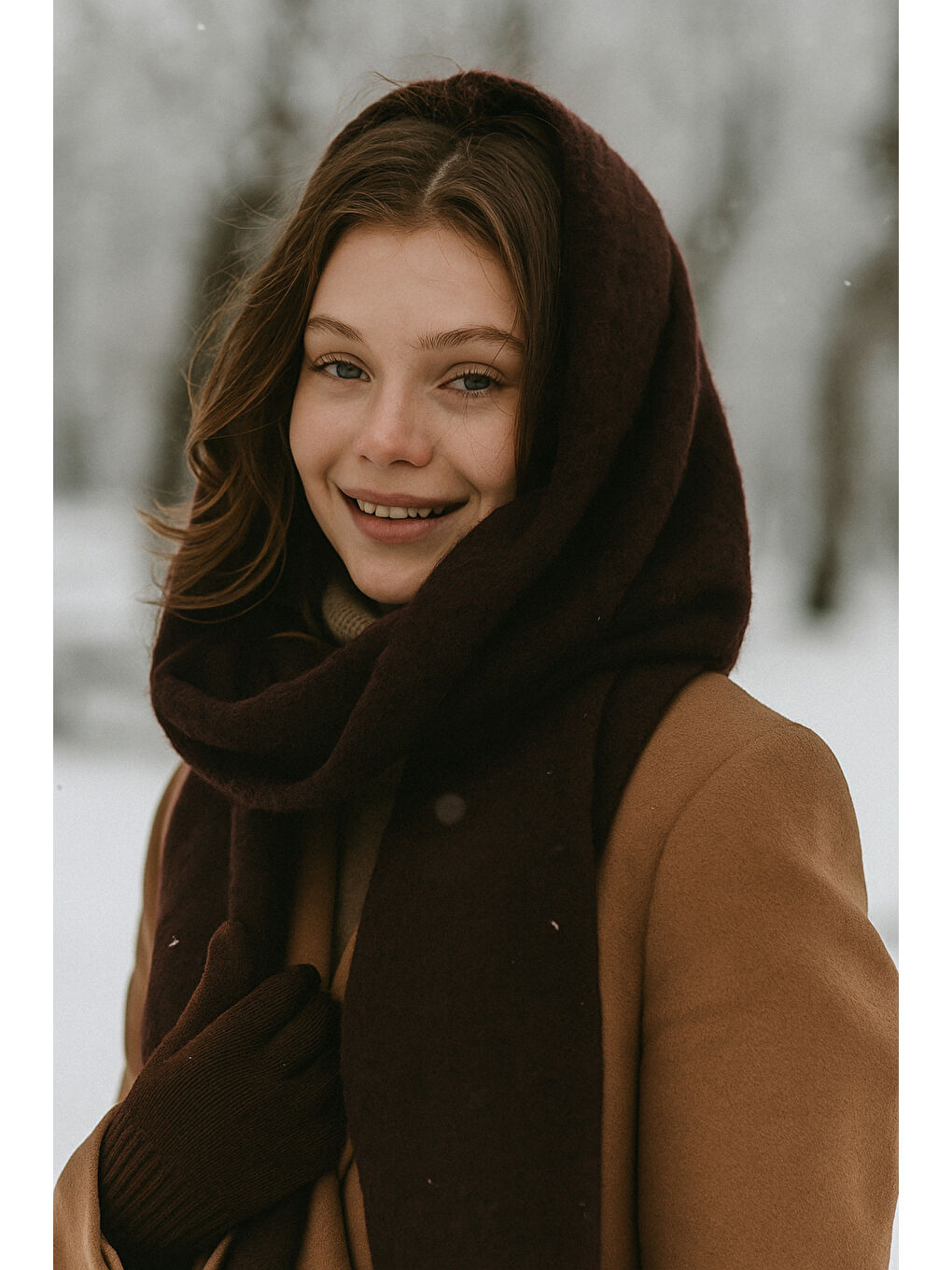 Kahverengi Acı Kahve Püsküllü Atkı – Şal Ve Geniş Yapı, Soğuk Hava Için Ideal Sal1296-1