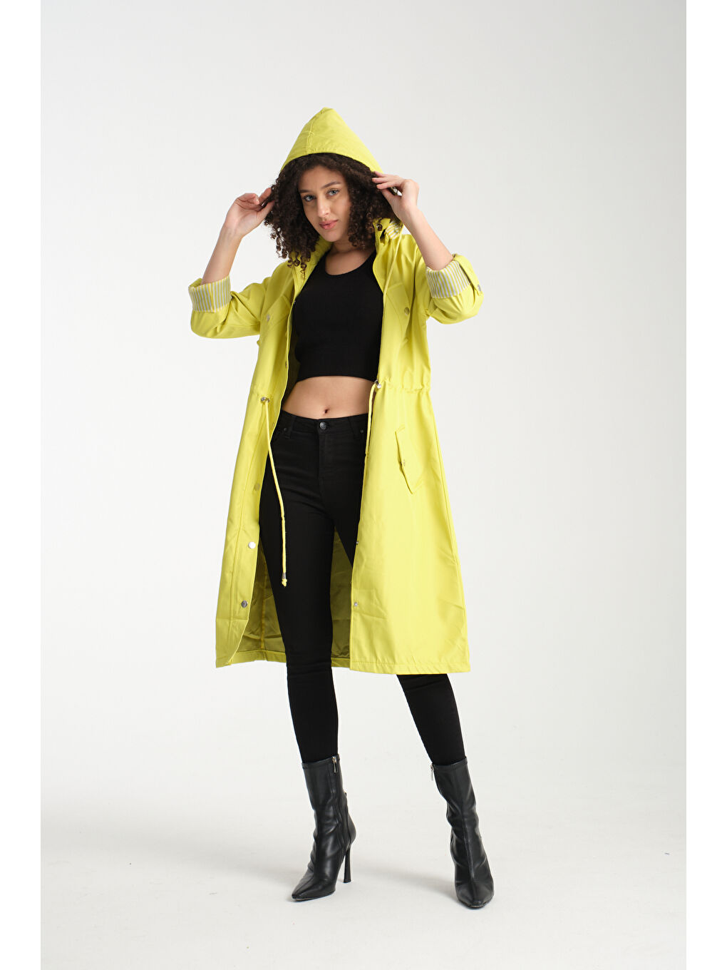 Sarı Kadın Uzun Trençkot 8154-1